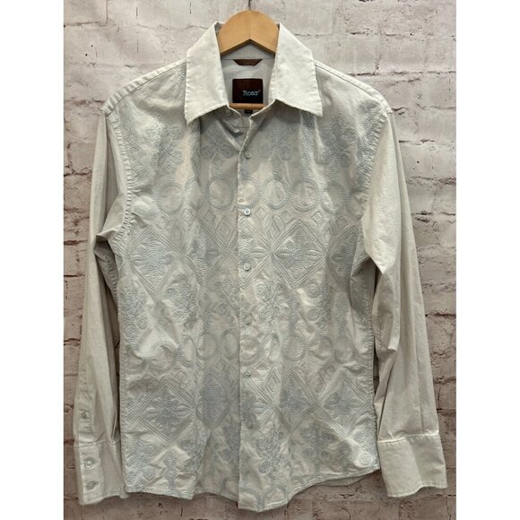 Roar Mens XL Embroidered Button-Up Long Sleeve Shirt Pale Blue Southwest Y2K - Picture 1 of 5